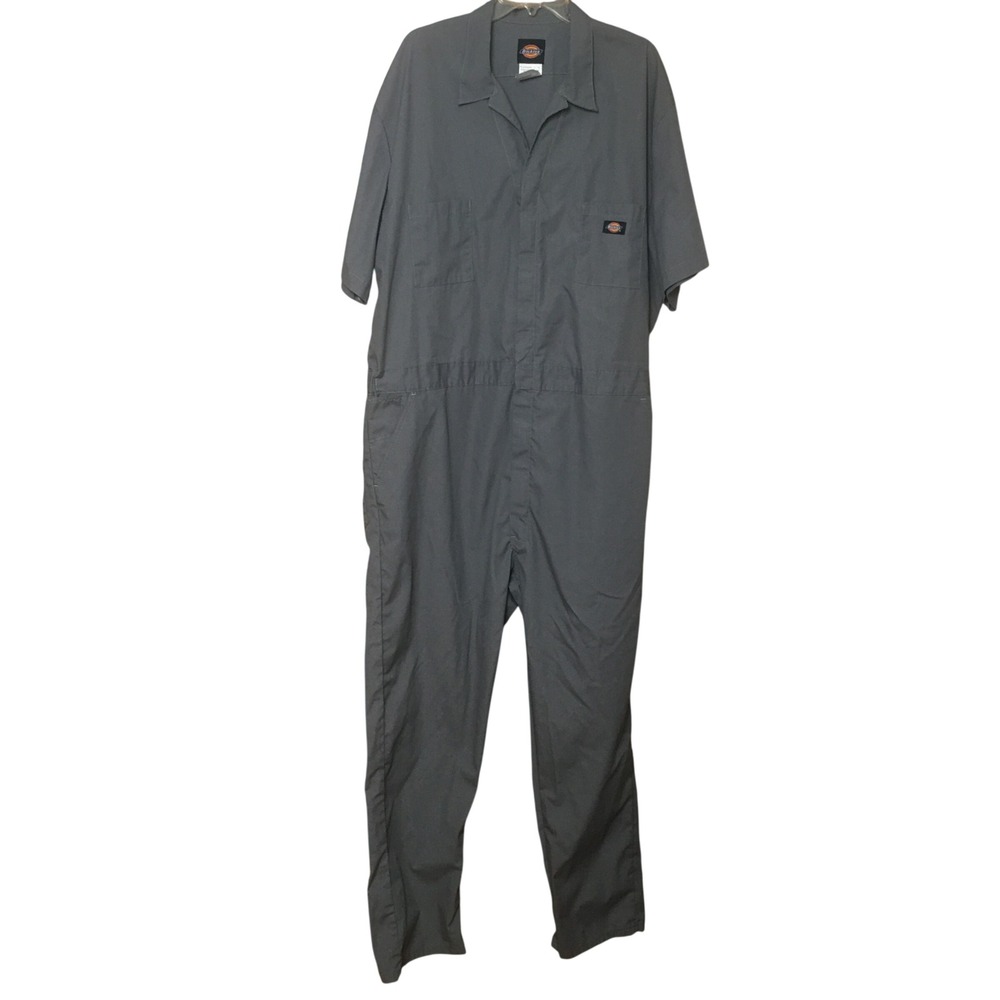 Dickies Coverall Mens 2XLR Gray Short Sleeve Workwear Jumpsuit Zip Front Snap